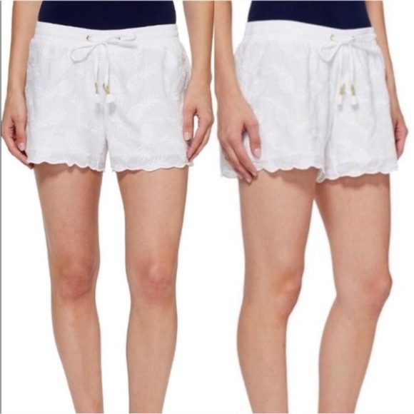 Lilly Pulitzer Pants - Lilly Pulitzer White Baybreeze Embroidered Pineapple Shorts Sz L